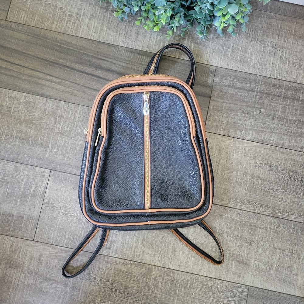 Valentina Italian Leather Black Pebbled Convertible Backpack